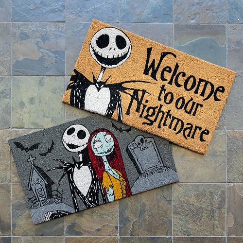 Gertmenian Nightmare Before Christmas - Felpudo de de 2 x 3 (Paquete de 2), Ideal para Zonas de Alto tráfico en Puerta Delantera, cochera, Entrada, Pesadilla de /Jack & Sally,