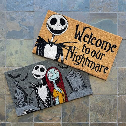 Gertmenian Nightmare Before Christmas - Felpudo de de 2 x 3 (Paquete de 2), Ideal para Zonas de Alto tráfico en Puerta Delantera, cochera, Entrada, Pesadilla de /Jack & Sally,