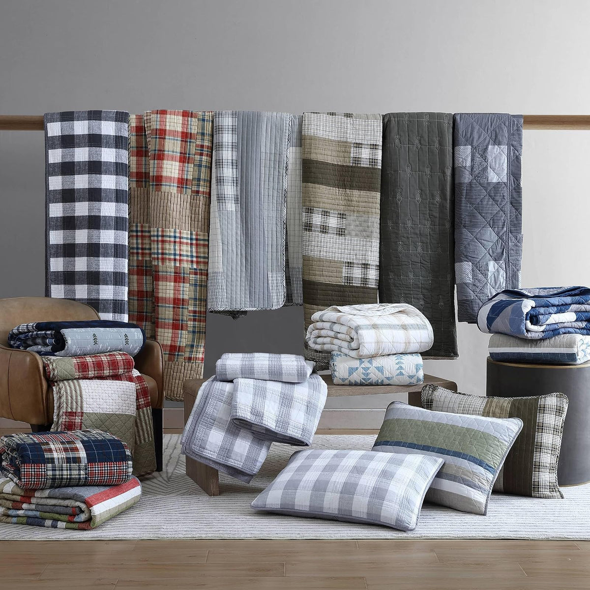 Eddie Bauer - Juego de edredón King de algodón, Reversible con Fundas a Juego, decoración del hogar para Todas Las Estaciones (Gris Fairview), tamaño King