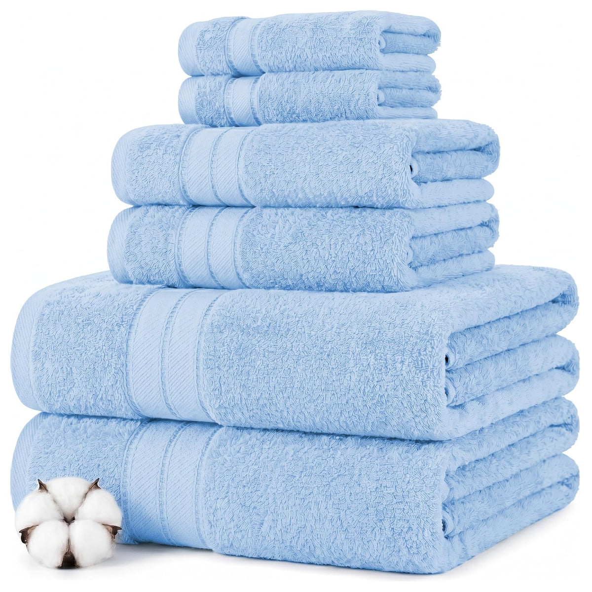 Modern Threads - Juego de Toallas de 6 Piezas 100% algodón Peinado, Toallas de baño, Toallas de Mano y paños de baño, súper absorbentes y de Secado rápido, 600 g/m², Suave y Afelpada, Azul - 6 Pcs Towel Set - Azul