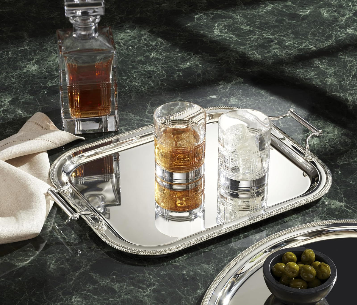 Reed & Barton Bandeja Rectangular Bañada en Plata con Asas Borde Trenzado Decorativa