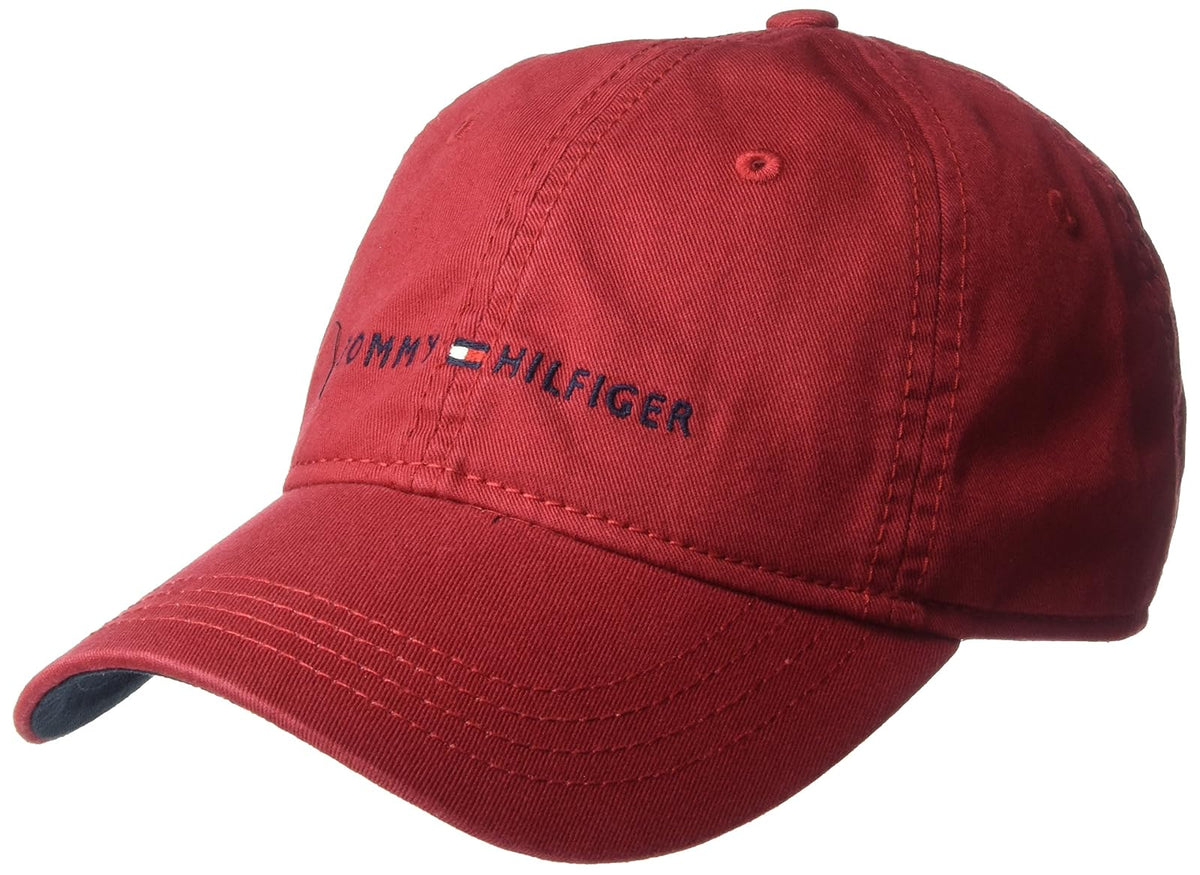 tommy hilfiger Men 's Logo papá gorra de béisbol, Rosado petunia, Talla única - Tommy Red