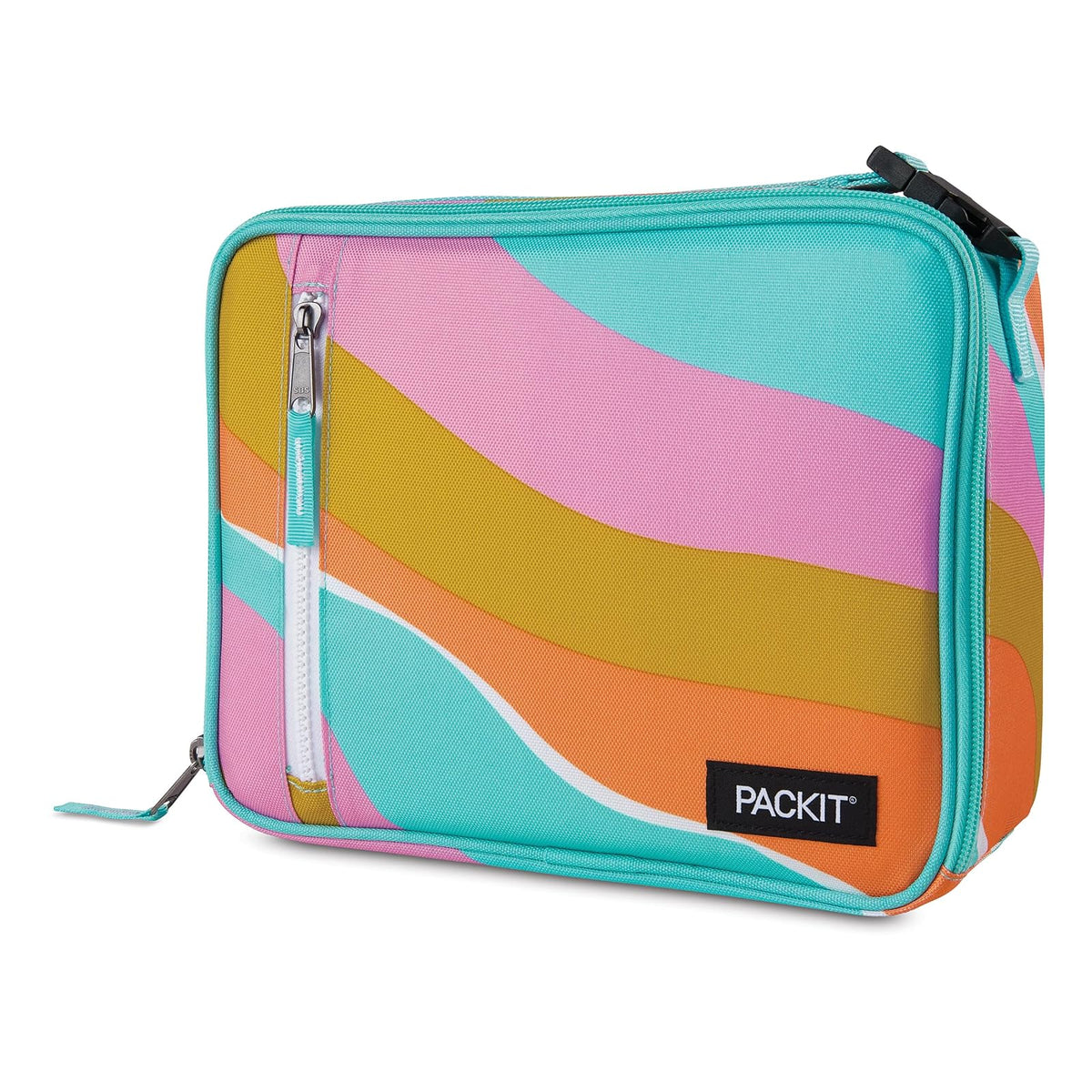 PackIt - Fiambrera clásica congelable, estilo retro, construida con tecnología ECOFREEZE, totalmente congelable, plegable, reutilizable, con bolsillo frontal con cierre y asa de hebilla, diseñada para