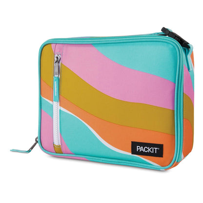 PackIt - Fiambrera clásica congelable, estilo retro, construida con tecnología ECOFREEZE, totalmente congelable, plegable, reutilizable, con bolsillo frontal con cierre y asa de hebilla, diseñada para