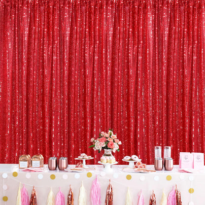 QueenDream Cortinas Rojas de Fondo de Lentejuelas de cumpleaños, Paquete de 3 Cortinas de 2 pies x 8 pies, Cortinas de Fondo para fotografía de Fiesta, Decoraciones de Navidad