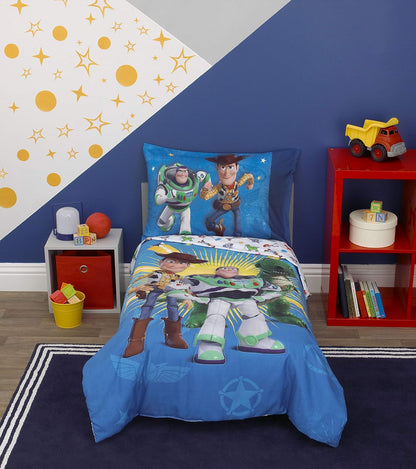 NoJo Juego de Cama Infantil Avengers, 4 Piezas, Cuna Estándar - Toy Story Buzz y Woody