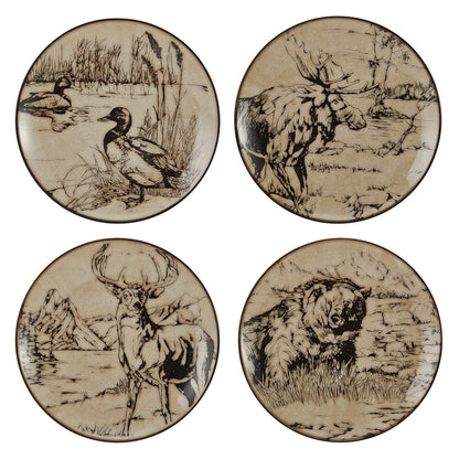 Mossy Oak Animal Print - Juego de vajilla de 16 piezas, servicio para 4, negro y beige