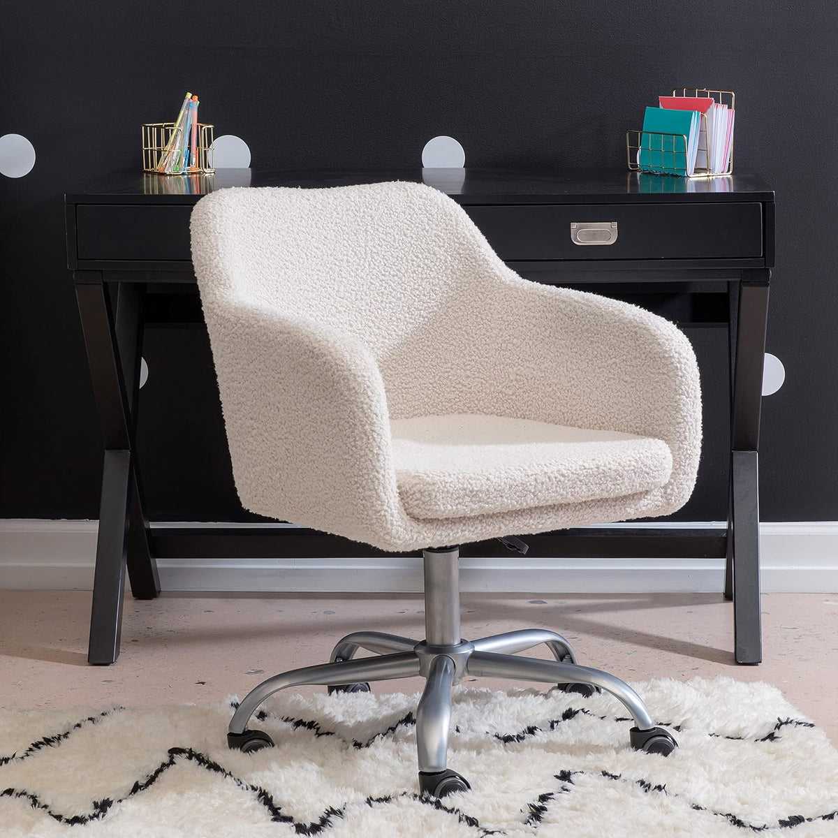 Linon Home Decor Products Linon Brooklyn - Silla de Oficina Sherpa, Color Marfil