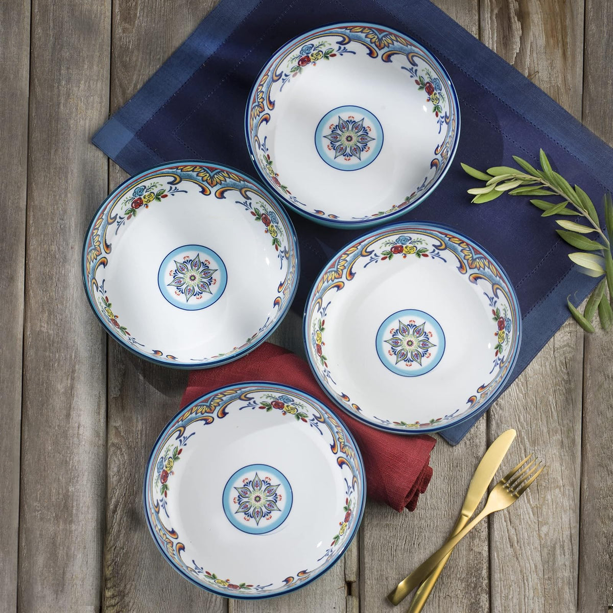 Euro Ceramica Zanzibar Juego de cuencos para pasta de 4 piezas