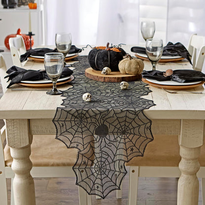 DII Halloween Lace Table Runner for Halloween Parties, Décor, Dinners, 18 by 72-Inch, Black