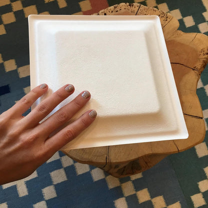 Susty Party Supplies Plato cuadrado,100% compostable caña de azúcar, Blanco, 20.3 cm, 50 unidades