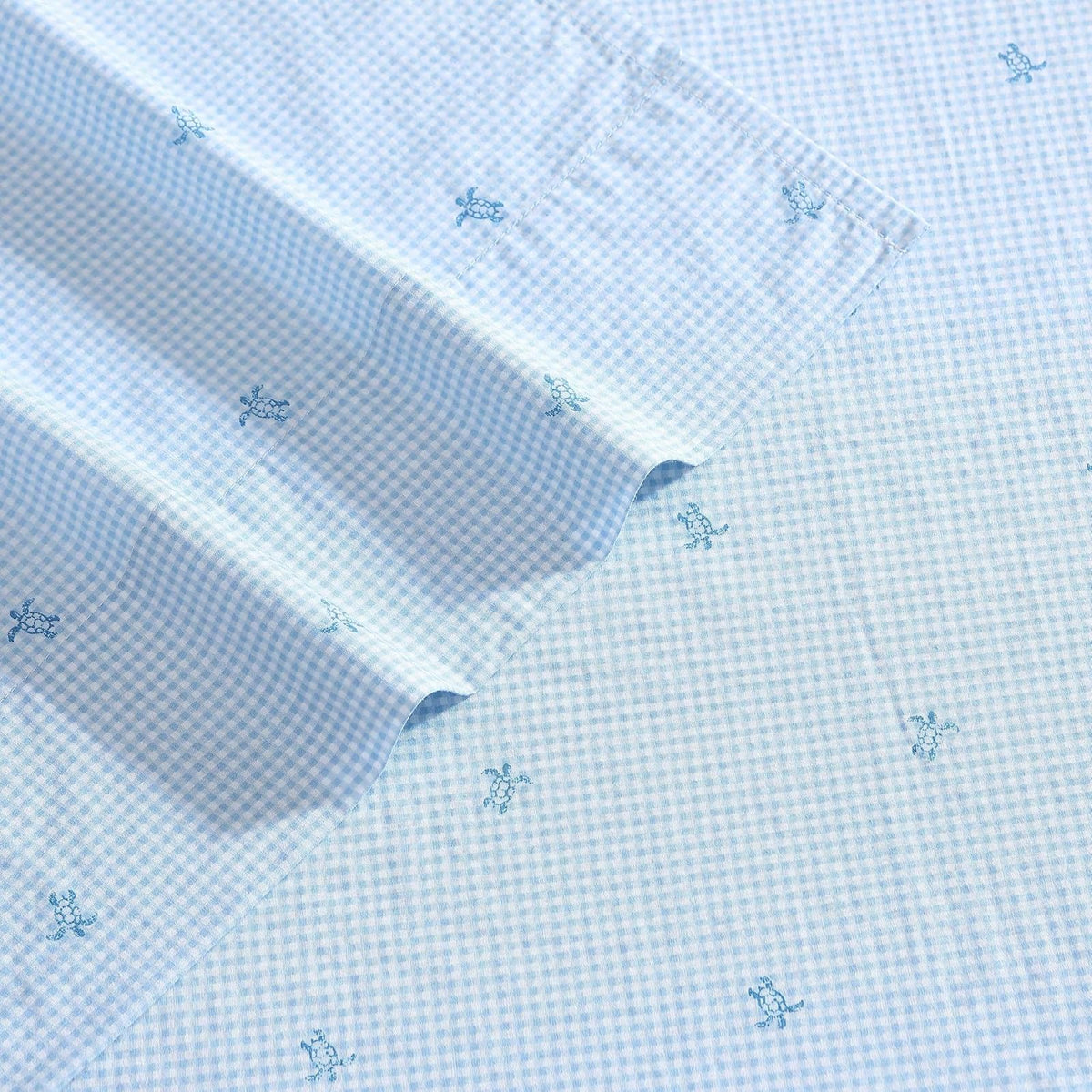 Laura Ashley - Juego de sábanas matrimoniales, algodón percal, Ligero y Transpirable para decoración del hogar (Azul [Turtle Gingham Blue], matrimonial)