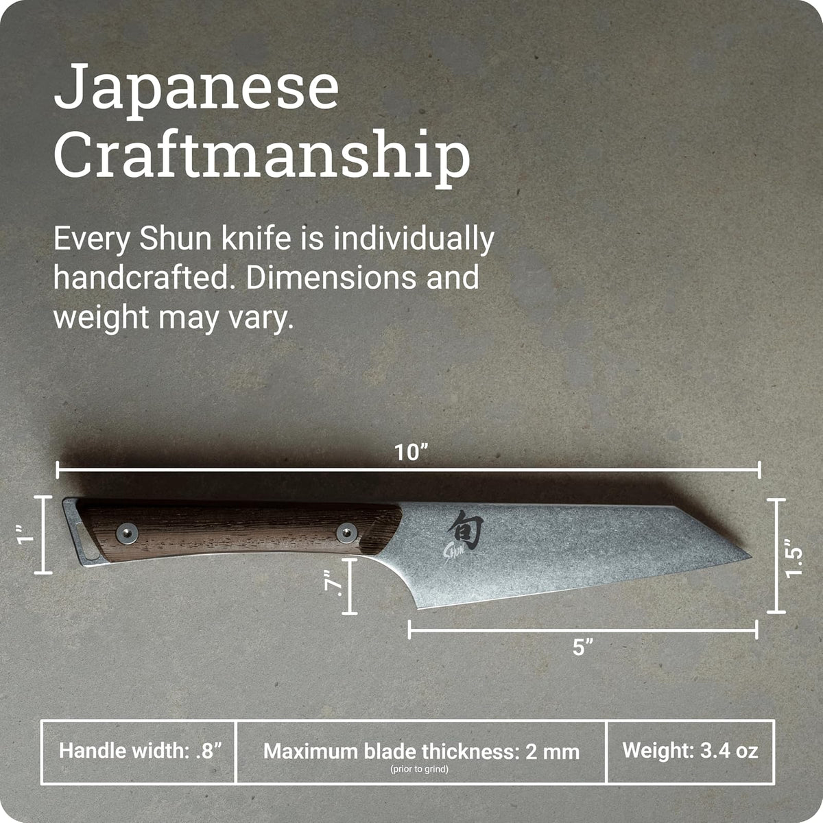 Shun Kanso Cuchillo Multipreparación Asiático 5 | 5 pulgadas, hoja doble bisel acero inoxidable, mango tagayasan contorneado, acabado Heritage, punta triangular