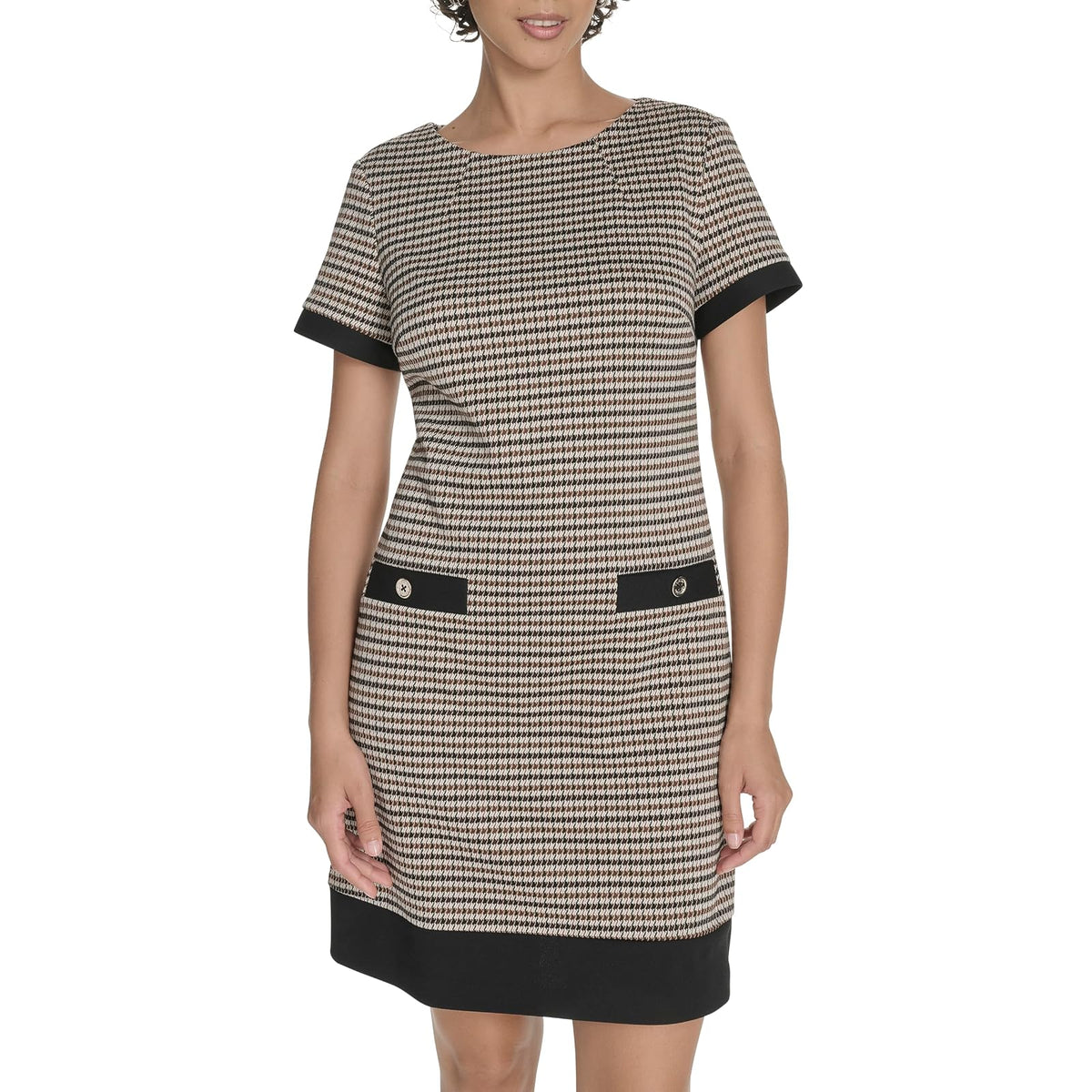 Tommy Hilfiger Vestido de Manga Corta con Bolsillos para Mujer - 8 - Marrón Multicolor