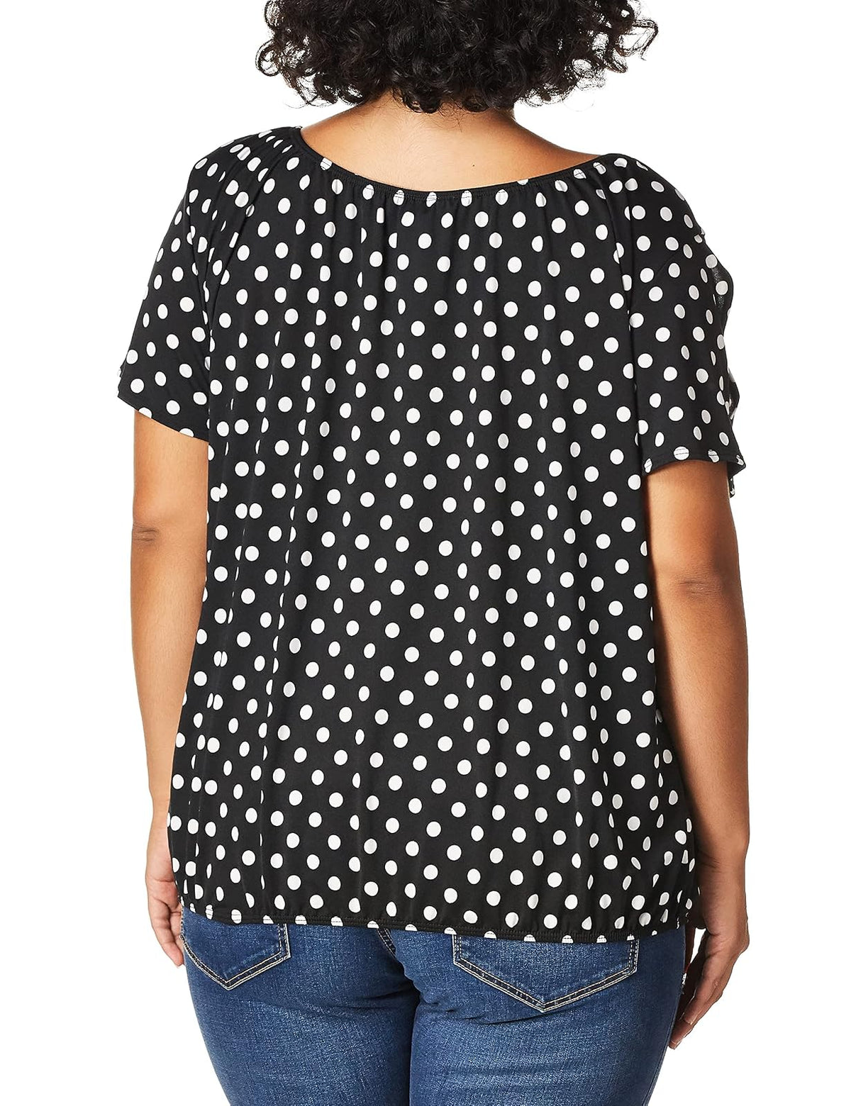 Star Vixen Tamaño Grande de Manga Corta/ranurada Keyhole-Tie Campesino Parte Superior Bubble Dobladillo Blusa para Mujer