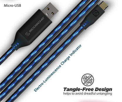 SCOSCHE EZFLOA Strikeline FLO Charge & Sync Streaming Light Cable for ALL micro-USB Devices 3-ft. Black