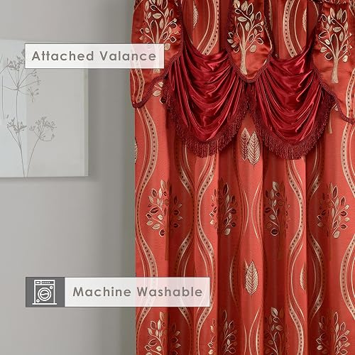 Elegant Comfort Luxurious Beautiful Curtain Panel Set with Attached Valance 54" X 84 inch (Set of 2), Burgundy