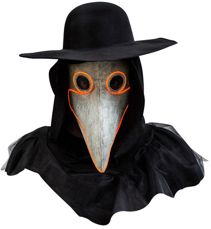 Doctor Peste LED, Máscara de Cuervo de la Peste Negra con Hilo de Luz Led en Ojos y Pico, Disfraz de Médico de la Plaga Ideal para Halloween