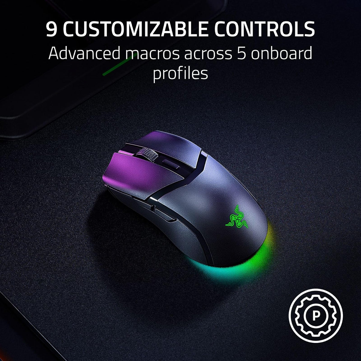 Razer Cobra HyperSpeed Wireless Gaming Mouse: 9 Customizable Controls - RGB Lighting - Optical Scroll Wheel - Optical Switches Gen-4-26K Sensor - 2.4GHz, Bluetooth & USB C - Up to 170 HR Battery