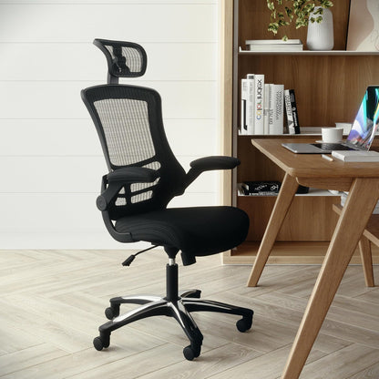 Flash Furniture High-Back Black Mesh Swivel Ergonomic Executive Office Chair with Flip-Up Arms and Adjustable Headrest