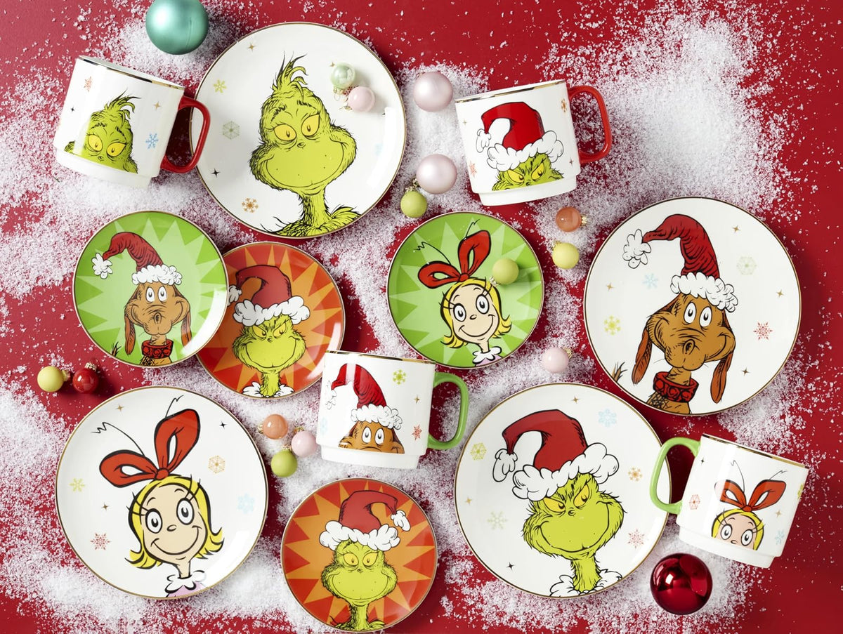 Lenox 898094 Merry Grinchmas Platos decorativos, juego de 4 | porcelana, apto para lavaplatos, microondas | también ideal como plato de postre de Navidad para ensalada o pan