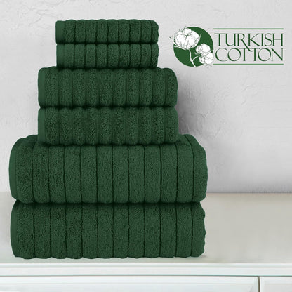 Elegant Comfort - Juego de 6 toallas de baño de lujo acanaladas de pana 100% algodón turco, sensación de alta calidad, de secado rápido, altamente absorbentes, contiene 2 toallas de baño, 2 toallas de