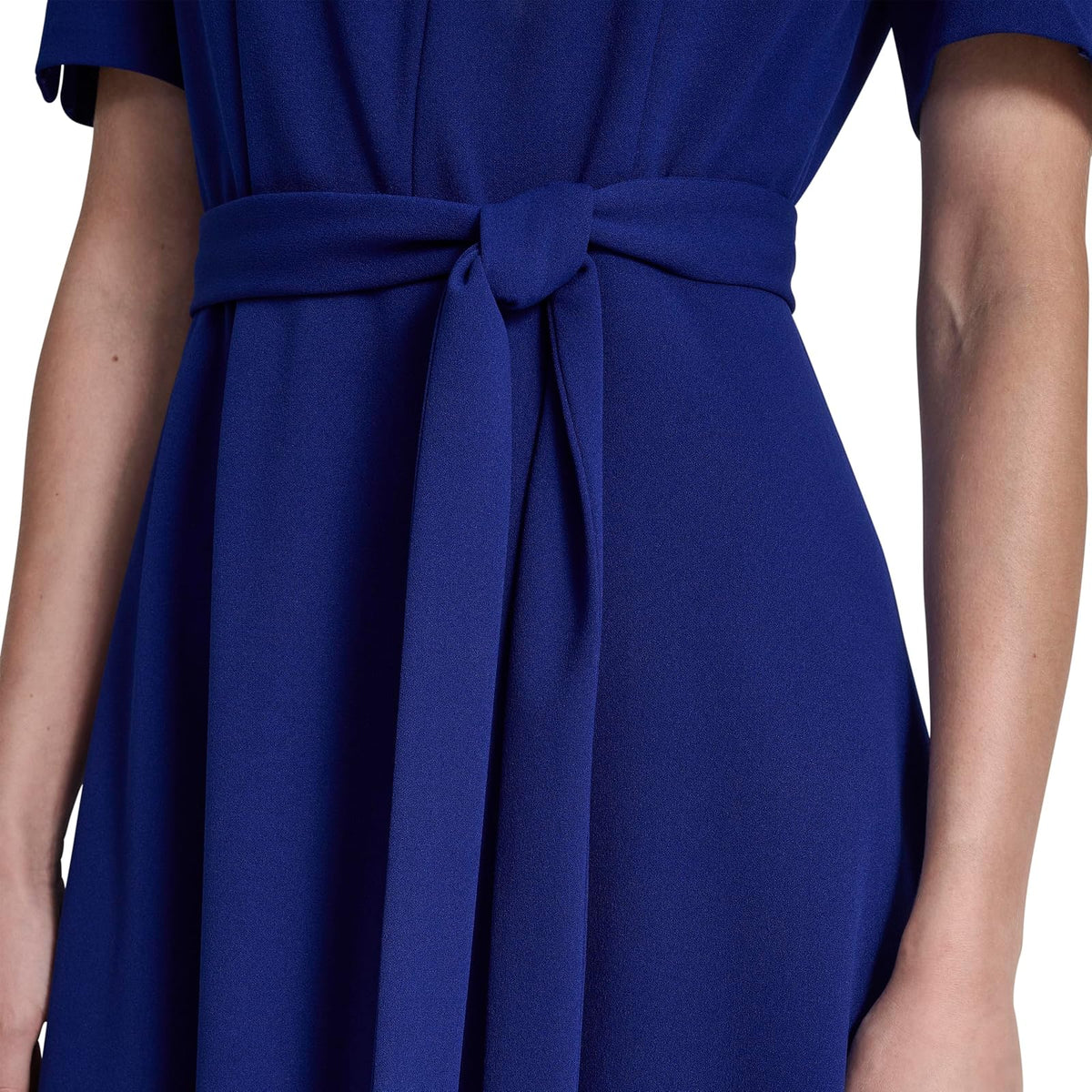 DKNY Short Puff Sleeve Jewel Neck Midi Dress Removable Belt Scuba Crepe Dress Vestido Mujer