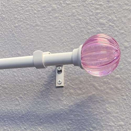 Decopolitan - Juego de barra de cortina de bola estriada de 5/8 pulgadas, 26 a 48 pulgadas, color rosa