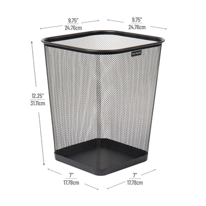 Mind Reader Mesh Trash Can, Waste Paper Basket, Square, Office, Metal Mesh, 9.75" L x 9.75" W x 12.25" H, Set of 4, Black