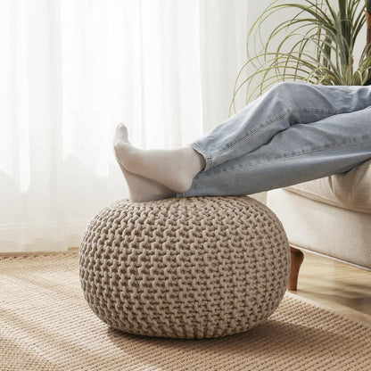 Puf - Reposapiés otomano relleno – 20 pulgadas de diámetro x 14 pulgadas de alto, acogedor puf para sala de estar, recámara, guardería y más, concha de punto 100% algodón, reposapiés relleno de