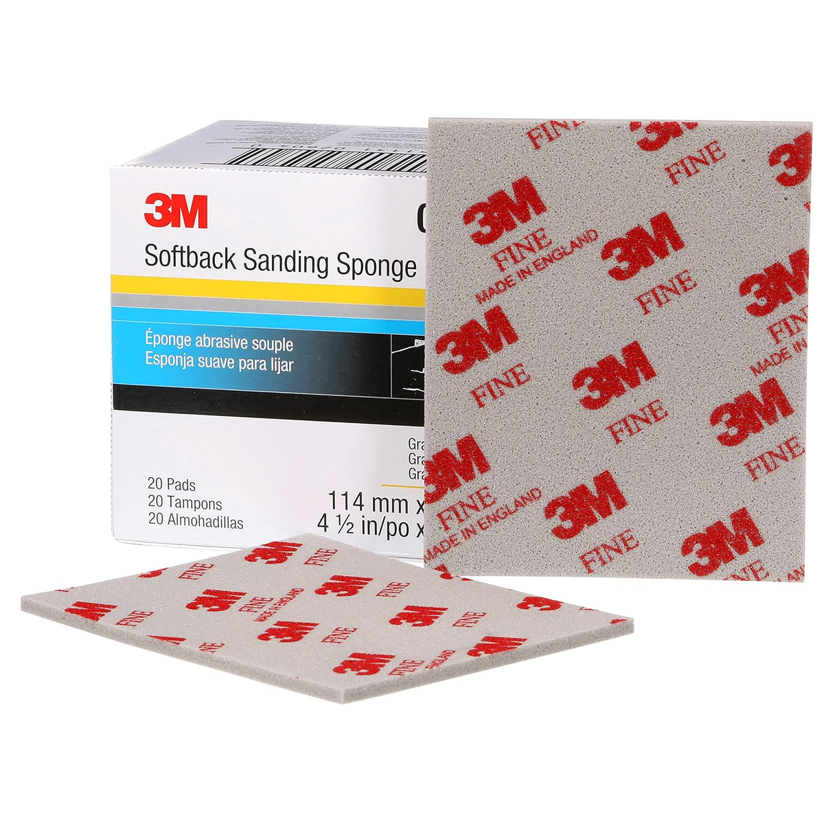 3M Softback Esponja de Lijado 02604, 4-1/2 x 5-1/2 in, Fina, Paquete de 20, Gris
