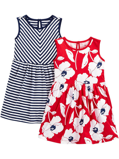 Simple Joys by Carter's Paquete de 2 Conjuntos de Vestidos de Manga Corta y sin Mangas Vestido Casual para Bebé-Niñas