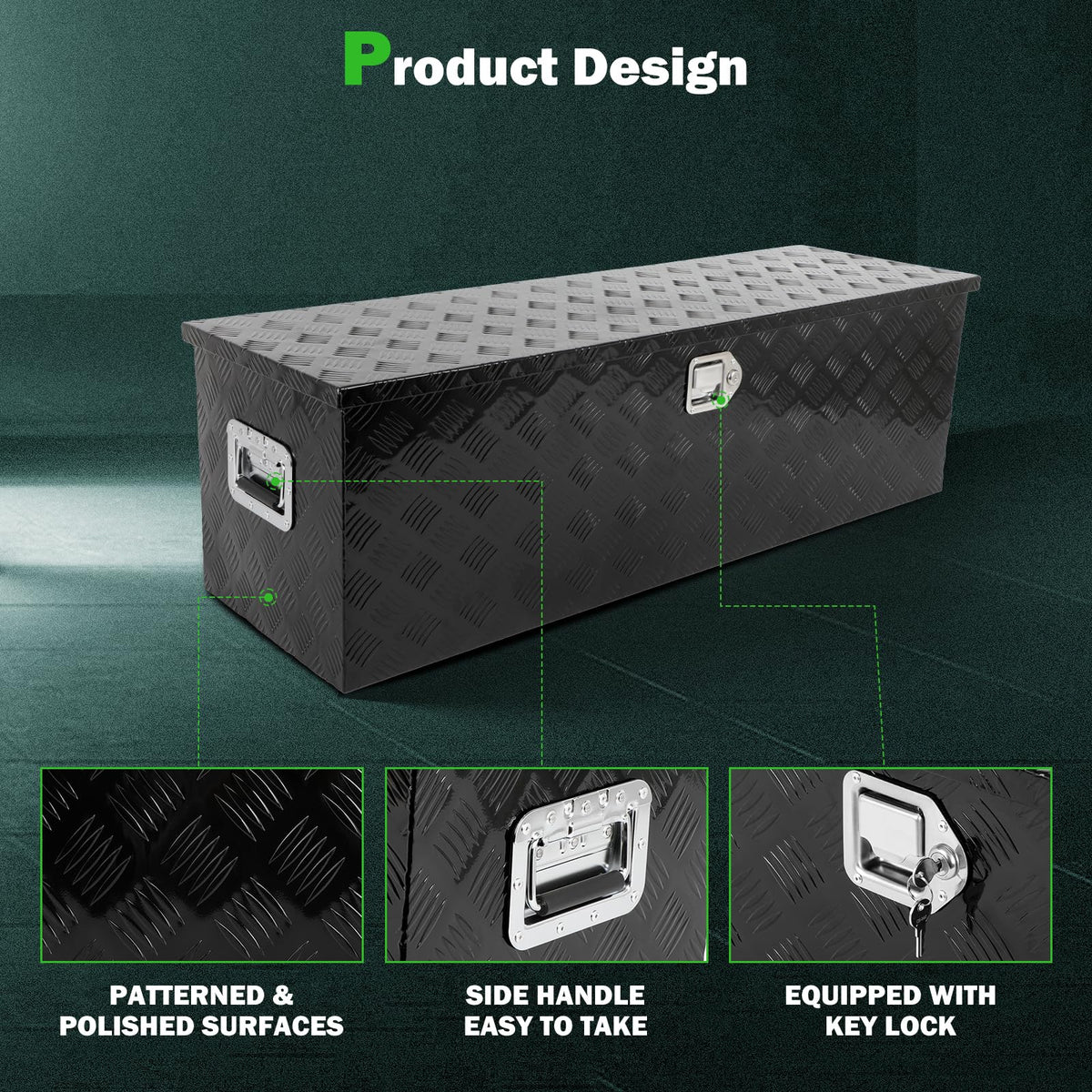 SCITOO - Caja de herramientas de aleación de aluminio resistente de 49 pulgadas, caja de herramientas de aluminio para remolque, caja de aluminio para camioneta, cama, caravana, remolque, rectángulo