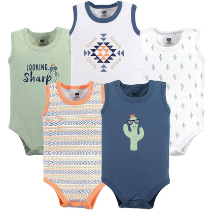 Hudson Baby Mamelucos sin Mangas para Bebé, Paquete de 5, 100% Algodón - 6-9 Meses - Cactus