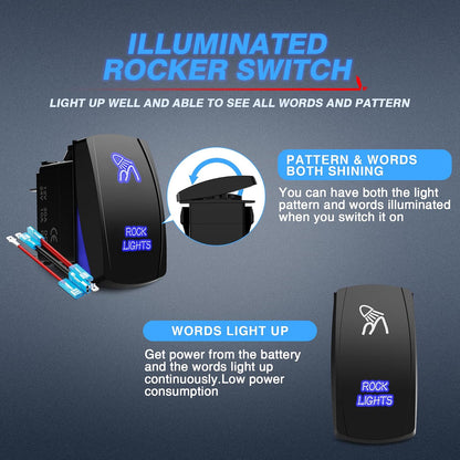 Mictuning Juego de interruptores basculantes con luces azules LED de encendido/apagado, 20 A 12 V (LS083501JL)