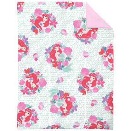 Disney Ariel Sea Garden - Juego de Cama de 4 Piezas para niños pequeños, edredón, sábana Bajera, sábana encimera Plana, Funda de Almohada Reversible de tamaño estándar, Rosa y Aguamarina
