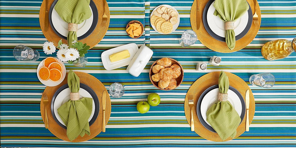 DII Summer Stripe - Colección de Mesa con Cierre para Exteriores, Multiusos, Lavable a máquina, Mantel Redondo de 60 Pulgadas, Playa