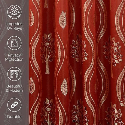 Elegant Comfort Luxurious Beautiful Curtain Panel Set with Attached Valance 54" X 84 inch (Set of 2), Burgundy