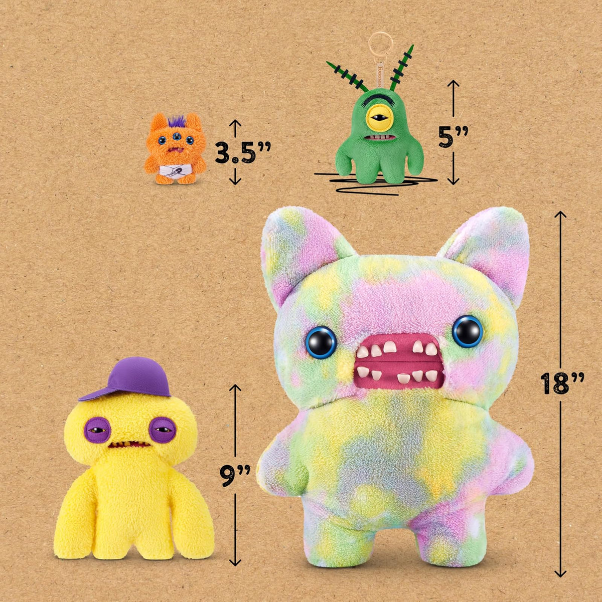Fuggler Spongebob Keyrings 5" | Paquete de 5 llaveros de peluche de 5 pulgadas, diseño de monstruo feo divertido
