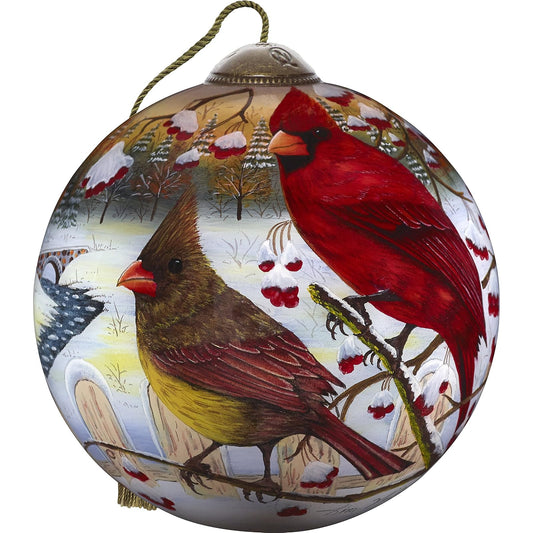 Ne'Qwa Art - Figura Decorativa de cardenales de Invierno Pintada a Mano, White Crimson Morning, 1, 1