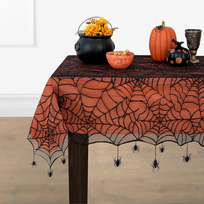 Elrene Home Fashions - Mantel de Halloween con Forro de plástico Naranja extraíble, Rectangular de 60 x 84 Pulgadas, Naranja y Negro