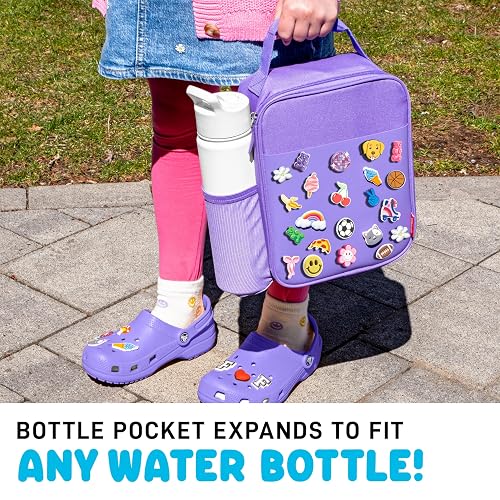 Fiambrera con dije para niños, lonchera con aislamiento térmico para niños y niñas con ranuras para zapatos para personalización, lonchera escolar, color morado