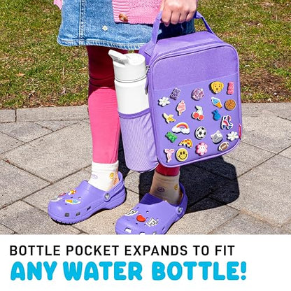 Fiambrera con dije para niños, lonchera con aislamiento térmico para niños y niñas con ranuras para zapatos para personalización, lonchera escolar, color morado
