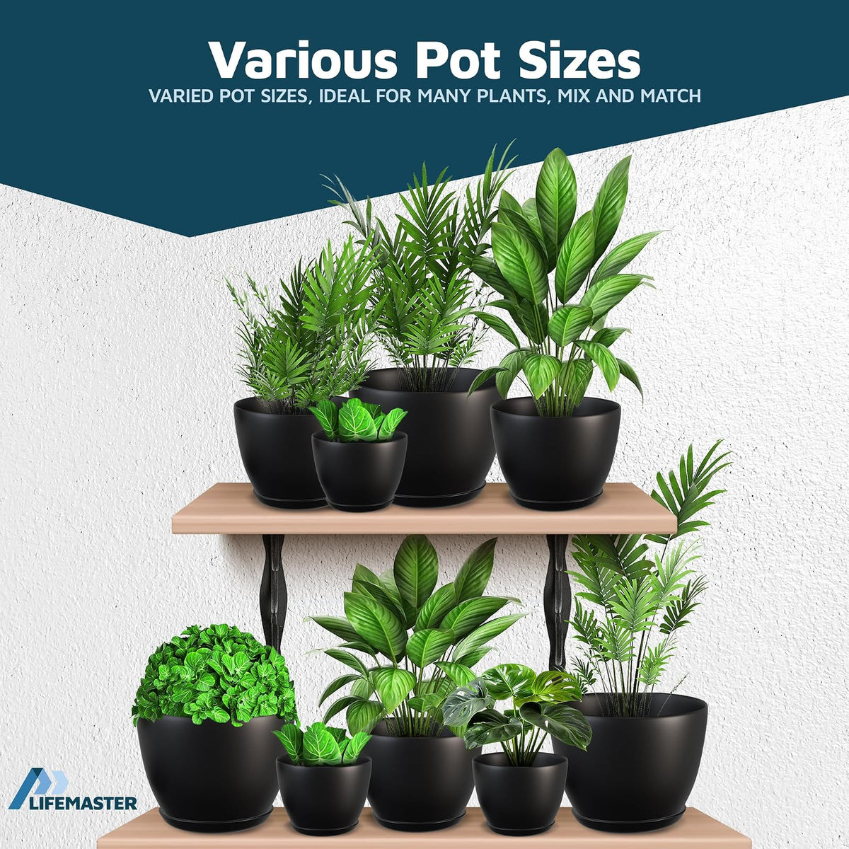 Plant Pots with Multi Drainage Holes - 10 Pieces Versatile, Sturdy Plastic, Stackable Design Home Decor Flower Pots for Indoor and Outdoor Gardening - Black