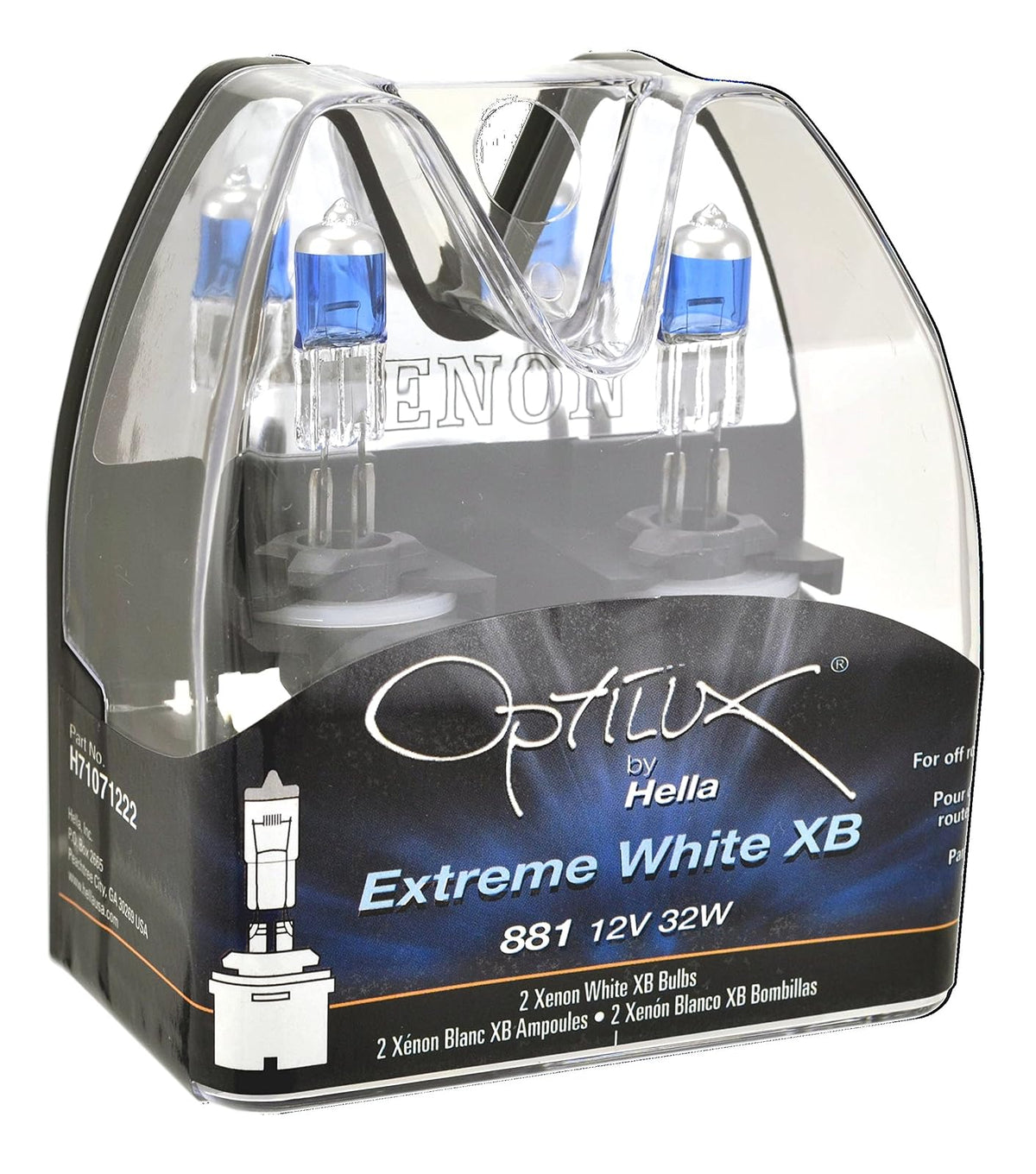 HELLA H71071222 Optilux XB Series 881 Xenon White Halogen Bulbs, 12V, 32W, 2 Pack