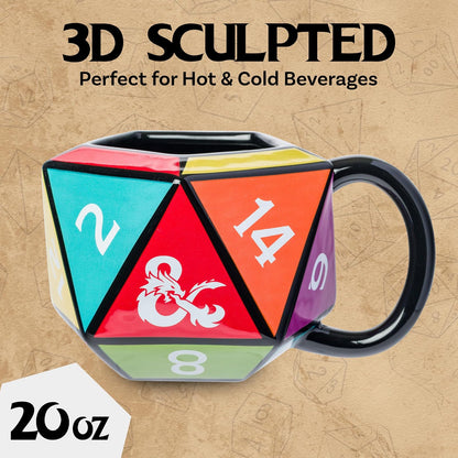 Silver Buffalo Dungeons & Dragons D20 - Taza esculpida 3D de cerámica, 20 onzas