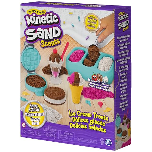 Kinetic Sand con Aroma, Set de Juego Fábrica de Helados y Postres con 3 Colores de Aroma Natural con Aroma y 6 Herramientas para Servir