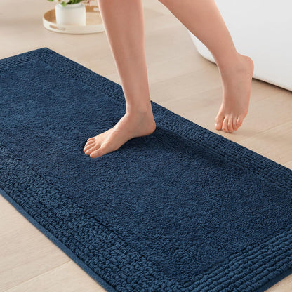 Madison Park Splendor Alfombra de baño reversible 100% algodón, 3000 g/m², lujosa alfombra de baño de felpa de pelo medio, absorbente, de secado rápido, decoración de cuarto de ducha, 24 x 44 pulgadas - 5' x 2' (Rectangular) - Azul marino