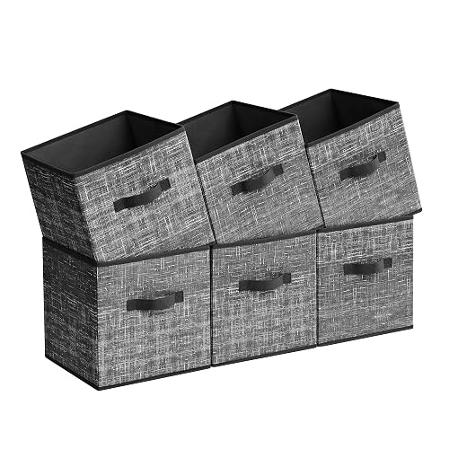 SONGMICS Cajas Cubos de Almacenamiento de Tela no Tejida de 30 cm con Asas Dobles, Juego de 6, Organizadores de Armario, Negro MROB030B01
