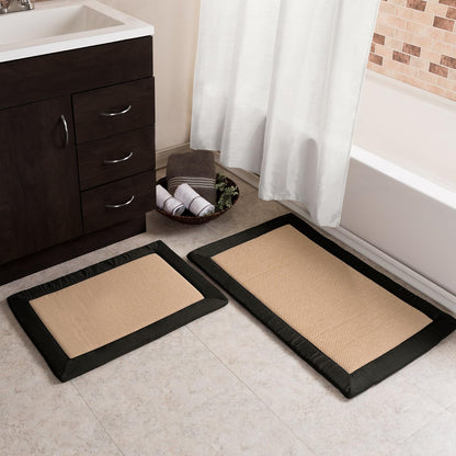 Lavish Home 67-0030-BL Memory Foam Bath Mat Set Faux Linen Fleece, Black, 2 Piece